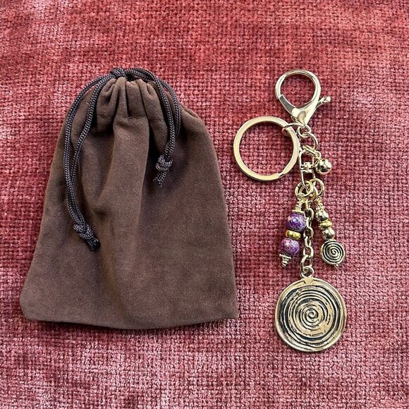 SPIRAL Bag Charm, Purple and Gold - Picture 1 of 8